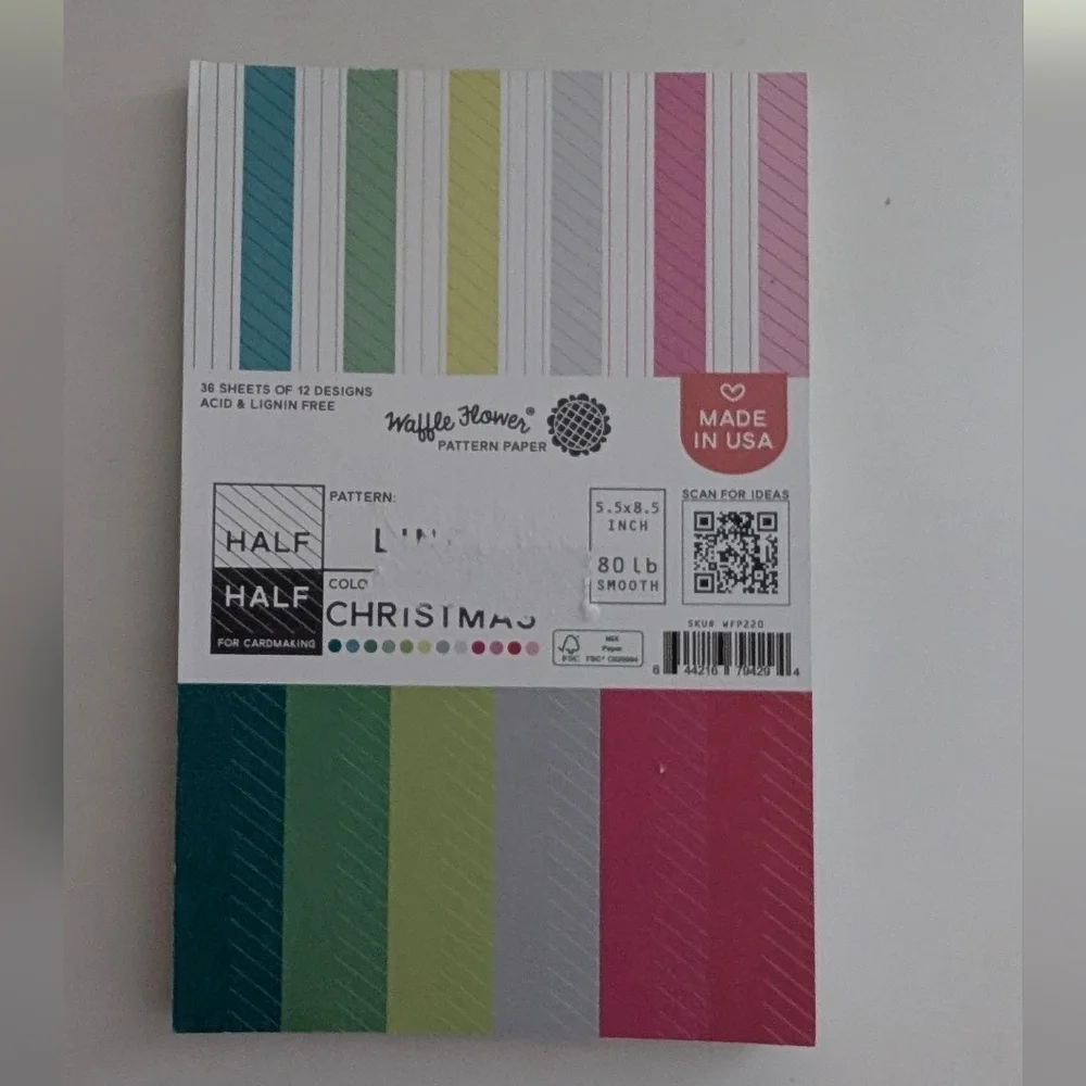 2/$20 Waffle Flower, Lines, Christmas Half And Half Craft Paper